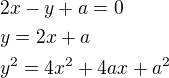 kopírovat do textarea $2x-y+a=0\nly=2x+a\nly^2=4x^2+4ax+a^2$