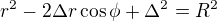 $r^2-2\Delta r\cos\phi+\Delta^2=R^2$