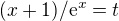 $(x+1)/\mathrm{e}^x=t$