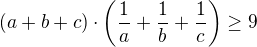 $(a+b+c)\cdot\(\frac1a+\frac1b+\frac1c\)\ge9$