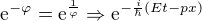 $\mathrm{e}^{-\varphi }=\mathrm{e}^{\frac{1}{\varphi }}\Rightarrow \mathrm{e}^{-\frac{i}{\hbar}(Et-px)}$