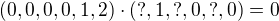 $(0,0,0,0,1,2)\cdot(?,1,?,0,?,0)=0$