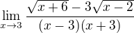 $\lim_{x\to3}\frac{\sqrt{x+6}-3\sqrt{x-2}}{(x-3)(x+3)}$
