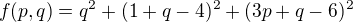 $f(p,q)=q^2+(1+q-4)^2+(3p+q-6)^2$