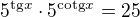 $5^{\text{tg}x}\cdot 5^{\text{cotg}x}=25$