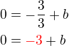 $0=-\frac{3}{3}+b\nl 0=\color{red}-3\color{black}+b$