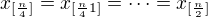 $x_{[\frac{n}{4}]}=x_{[\frac{n}{4} 1]}=\cdots=x_{[\frac{n}{2}]}$