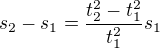 $s_2-s_1=\frac{t_2^2-t_1^2}{t_1^2}s_1$