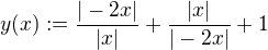 $y(x) := \frac{|-2x|}{|x|}+\frac{|x|}{|-2x|}+1$