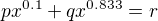 $px^{0.1}+qx^{0.833}=r$