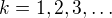 $k=1,2,3,\dots$