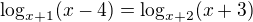 kopírovat do textarea $\log_{x+1}(x-4)=\log_{x+2}(x+3)$