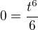 $ 0=\frac{t^6}{6} $