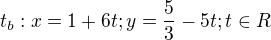 $t_b: x = 1 + 6t; y=\frac{5}{3}-5t; t \in R$