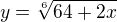 $y= \sqrt[6]{64+2x}$