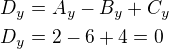 $D_y=A_y-B_y+C_y\nlD_y=2-6+4=0$
