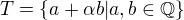 $T = \{a+\alpha b |a,b\in \mathbb{Q}\}$