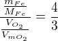 kopírovat do textarea $\frac{\frac{m_{Fe}}{M_{Fe}}}{\frac{V_{O_2}}{V_{mO_2}}}=\frac{4}{3}$