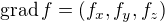 $\mathrm{grad}\, f = (f_x,f_y,f_z)$