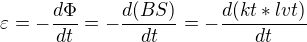 $\varepsilon =-\frac{d\Phi }{dt}=-\frac{d(BS)}{dt}=-\frac{d(kt*lvt)}{dt}$