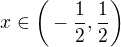 $x\in \bigg(-\frac{1}{2}, \frac{1}{2}\bigg)$