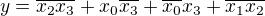 $y=\overline{x_2}\overline{x_3}+x_0\overline{x_3}+\overline{x_0}x_3+\overline{x_1}\overline{x_2}$