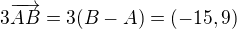 $3\overrightarrow{AB} = 3(B - A) = (-15, 9)$