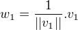 $w_1=\frac{1}{||v_1||}.v_1 $