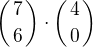 $\left({7\atop6}\right)\cdot\left({4\atop0}\right)$