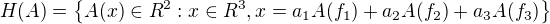 $H(A)=\{A(x)\in R^{2}:x\in R^{3}, x=a_1A(f_1)+a_2A(f_2)+a_3A(f_3)\}$