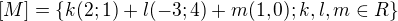 $[M] = \{k(2;1) +l(-3;4) +m (1,0); k, l,m \in R\} $