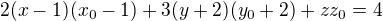 $2(x-1)(x_0-1)+3(y+2)(y_0+2)+zz_0=4$