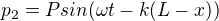 $p_{2}=Psin(\omega t-k(L-x))$