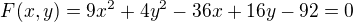 $F(x,y)=9x^2+4y^2 - 36x +16y - 92=0$