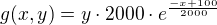 $g(x,y)=y\cdot 2000\cdot e^{\frac{-x+100}{2000}}$