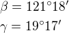 $\beta=121�18'\nl \gamma = 19�17'$