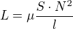 $L=\mu \frac{S\cdot N^{2}}{l}$