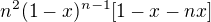 $n^{2}(1-x)^{n-1}[1-x-nx]$