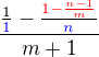 kopírovat do textarea $\frac{\frac{1}{\color{blue}1}-\frac{\color{red}1-\frac{n-1}{m}}{\color{blue}n}}{m+1}$