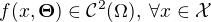 $f(x,\boldsymbol \Theta) \in \mathcal{C}^2(\Omega),\; \forall x \in \mathcal{X}$