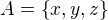 $A=\{x, y, z\}$