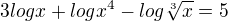 $3logx+logx^4-log\sqrt[3]{x}=5$