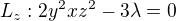 $L_{z}: 2y^{2}xz^{2}-3\lambda =0$