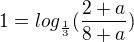$1 = log_{\frac{1}{3}} (\frac{2+a}{8+a})$