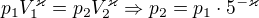 $p_1V_1^\varkappa =p_2V_2^\varkappa \Rightarrow p_2=p_1\cdot5^{-\varkappa }$