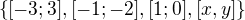$\{[-3;3],[-1;-2],[1;0],[x,y]\}$
