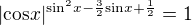 $|\text{cos}x|^{\text{sin}^2x-\frac32\text{sin} x+\frac12}=1$