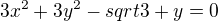 $3x^2+3y^2-sqrt{3}+y=0$