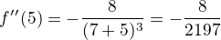 kopírovat do textarea $f ' '(5)=-\frac{8}{(7+5)^{3}}=-\frac{8}{2197}$