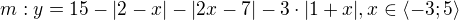 $m: y = 15 - |2-x| - |2x-7| - 3\cdot |1+x|, x\in \langle-3;5\rangle$